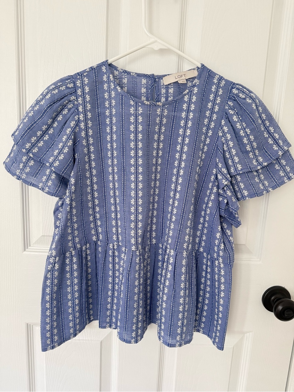 Loft Embroidered Flutter Sleeve Peplum Top - Picture 2 of 6